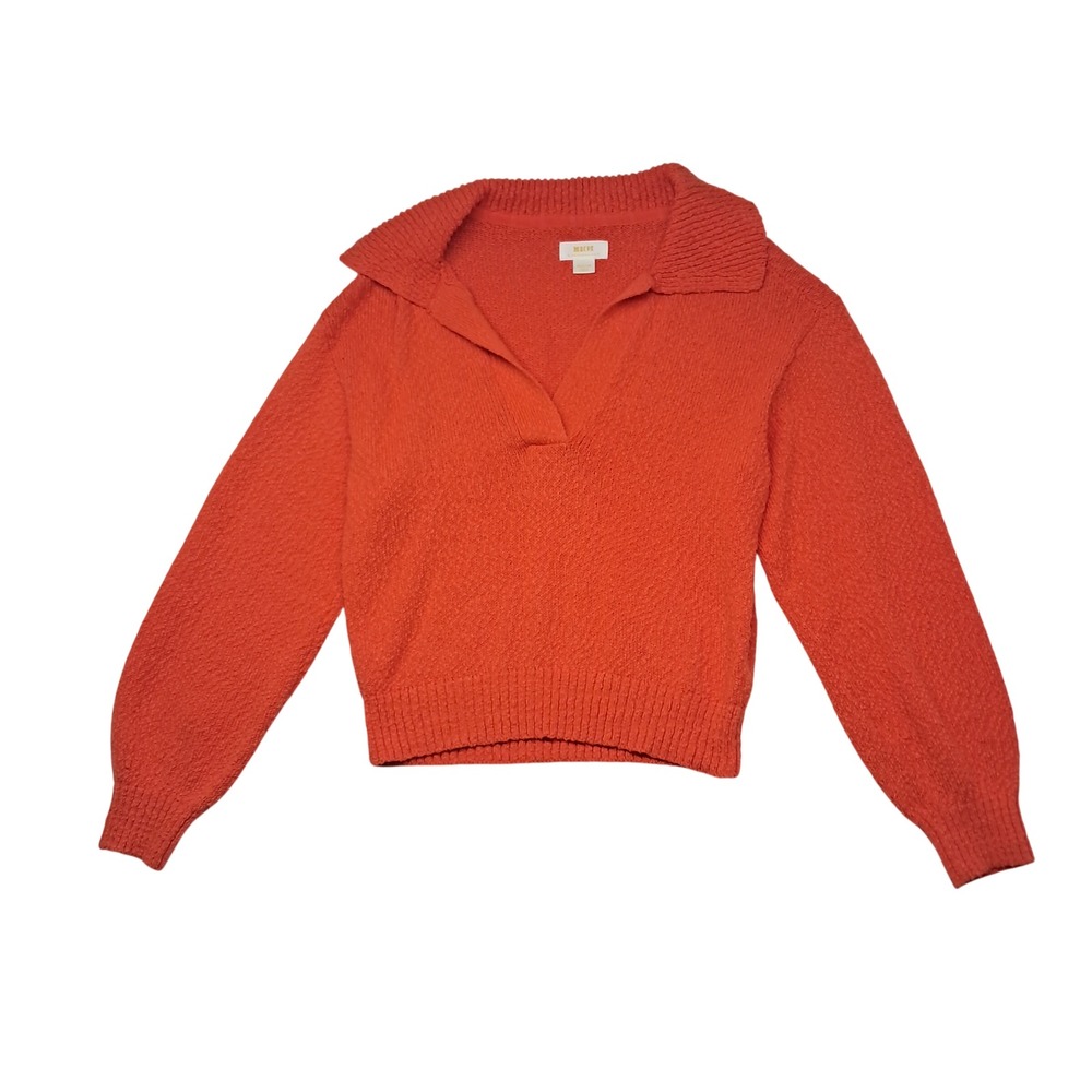 Anthropologie Maeve Polo Sweater Womens Medium Bright Orange V-Neck Preppy Fall